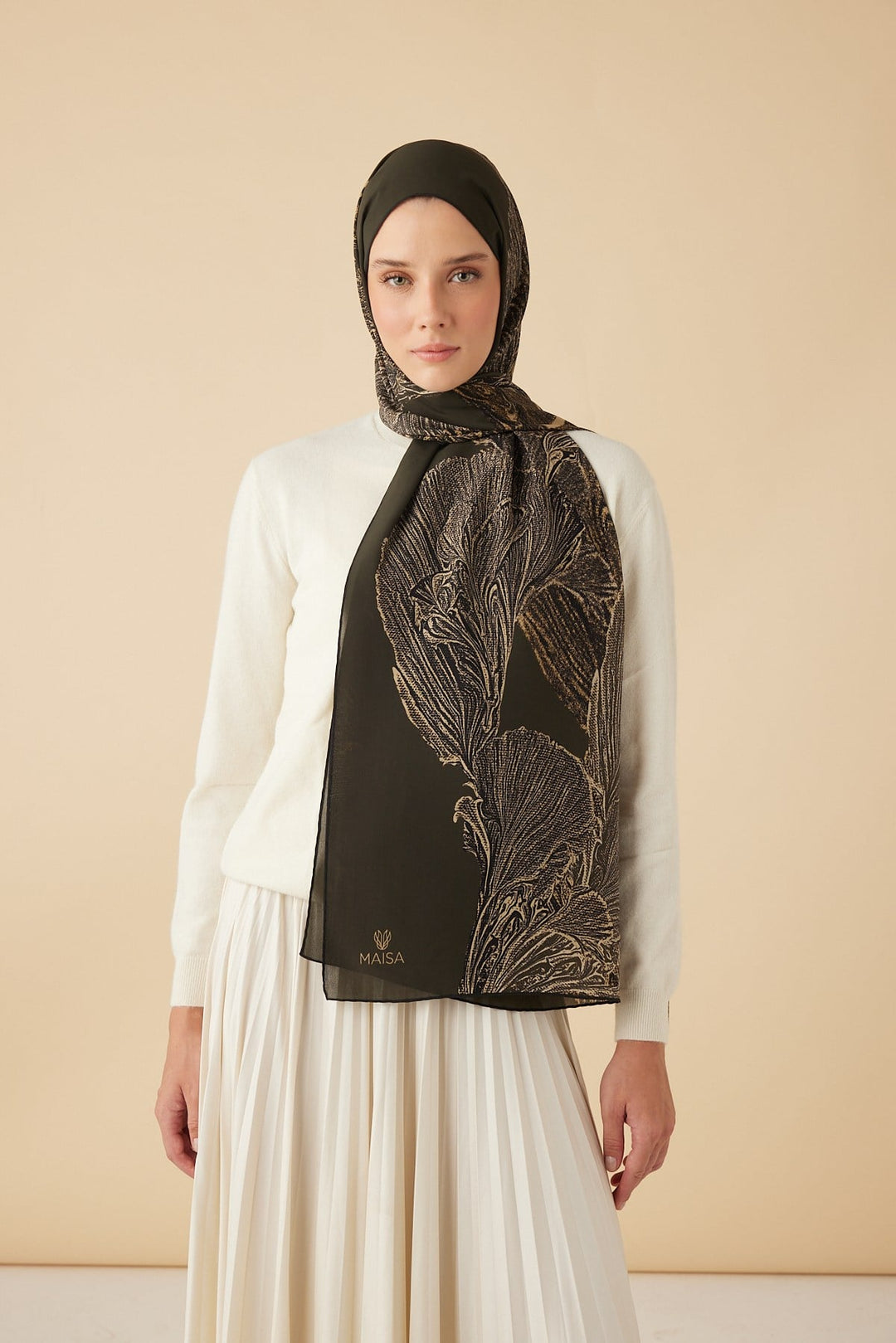 RUBA KREP İPEK ŞAL 70*190 CM - HAKİ - Görsel 3