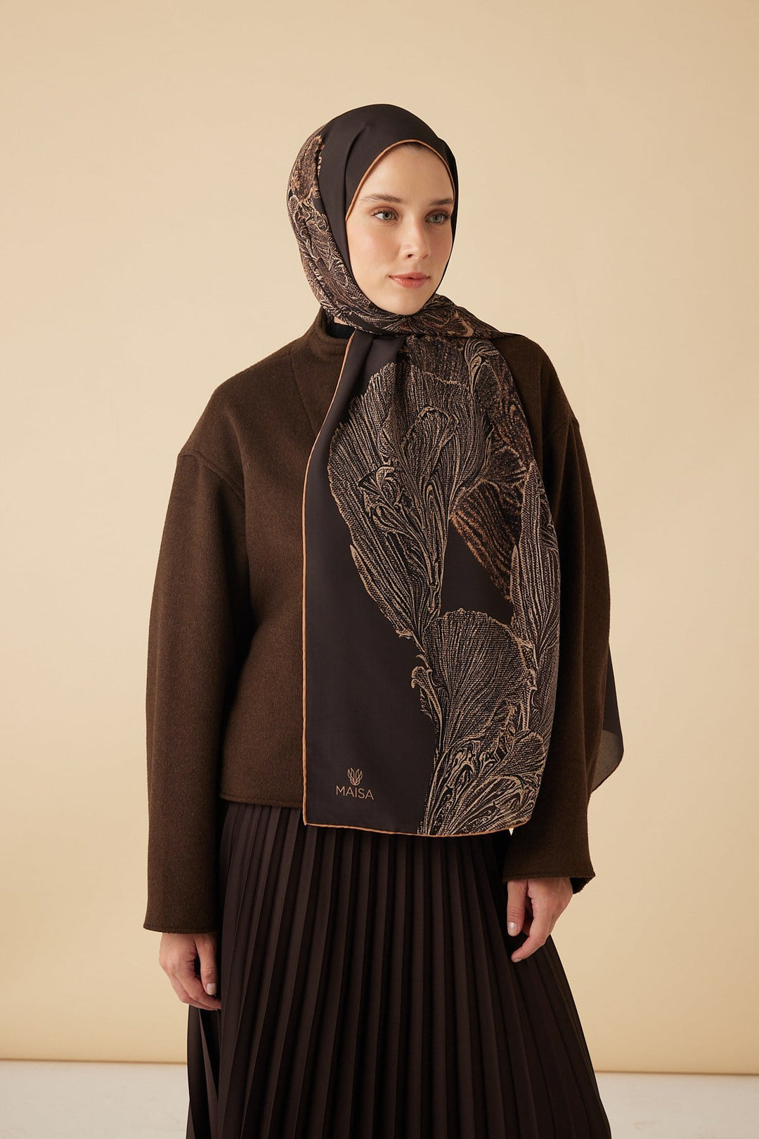 RUBA KREP İPEK ŞAL 70*190 CM - KAHVERENGİ - Görsel 1