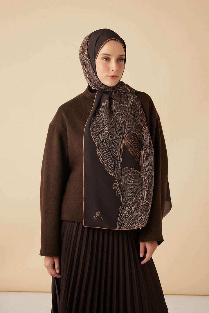RUBA KREP İPEK ŞAL 70*190 CM - KAHVERENGİ - Görsel 1
