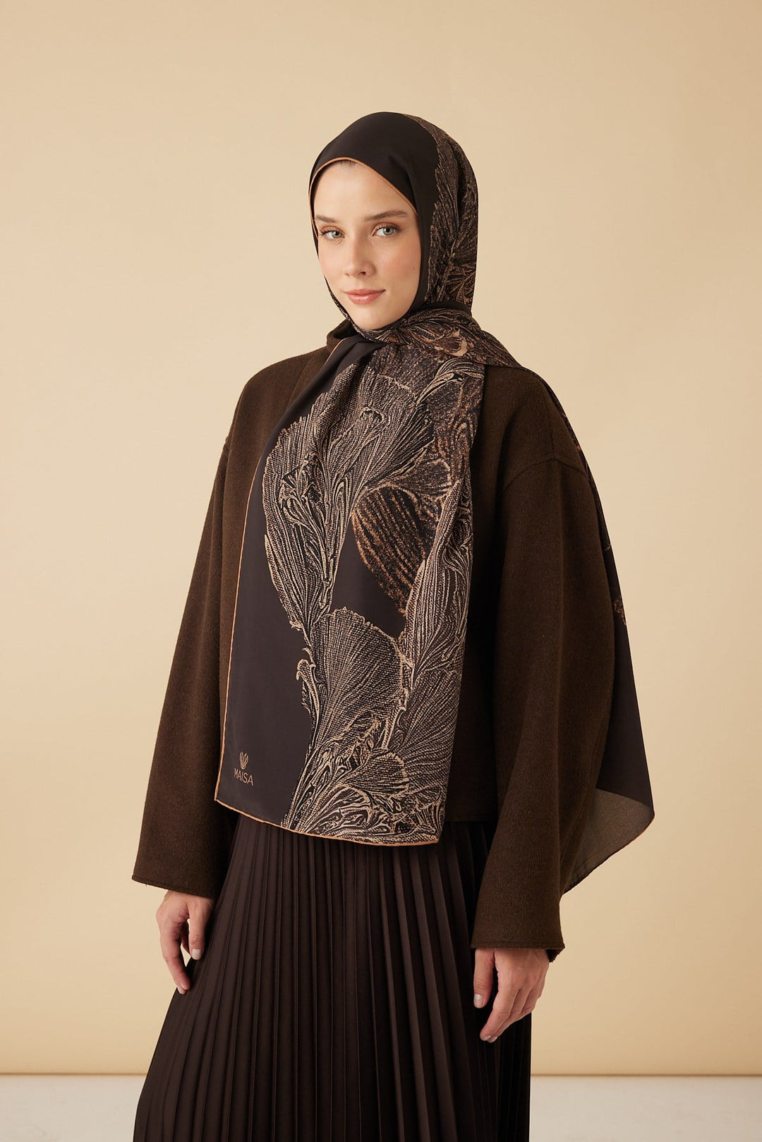 RUBA KREP İPEK ŞAL 70*190 CM - KAHVERENGİ - Görsel 4