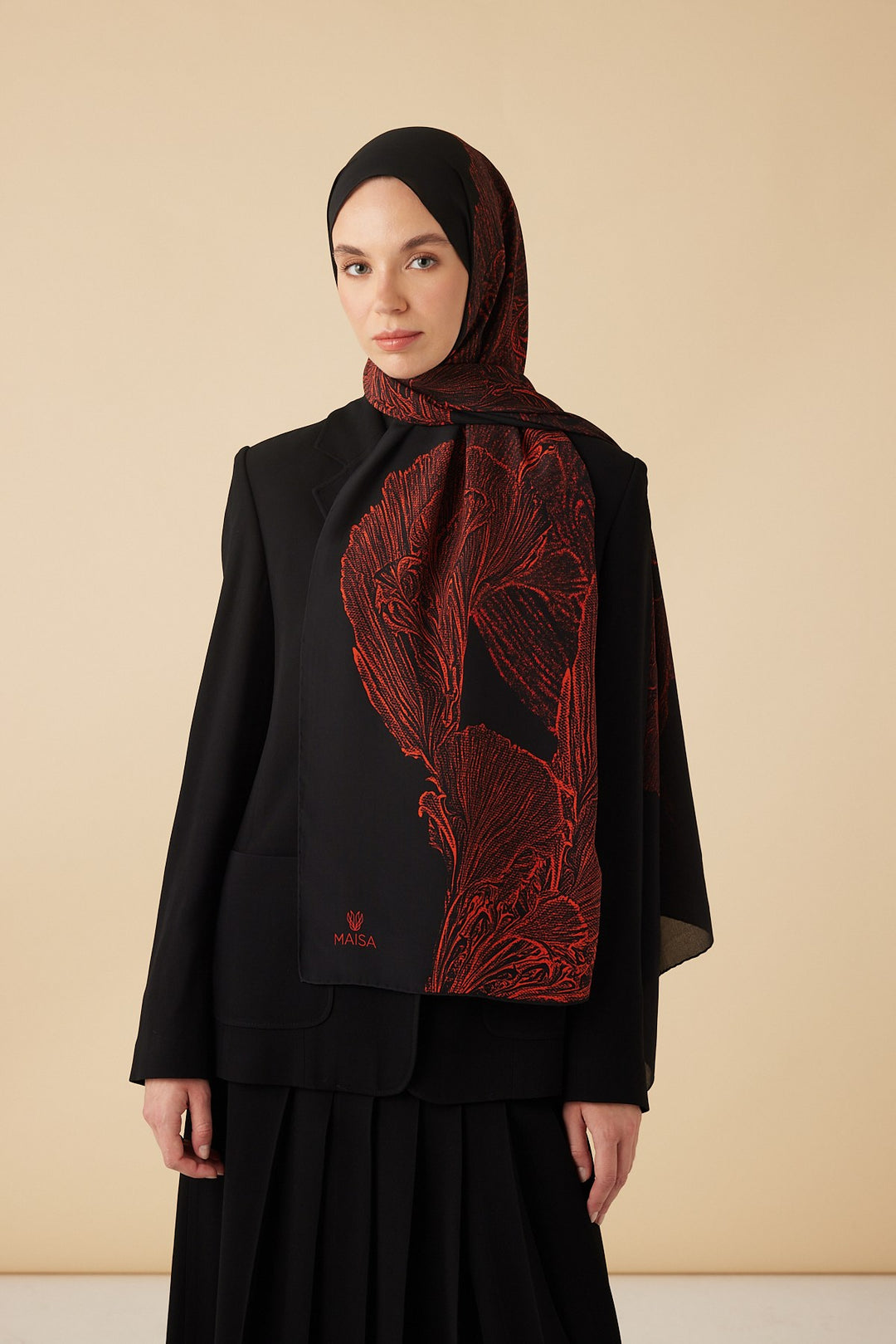 RUBA KREP İPEK ŞAL 70*190 CM - SİYAH - Görsel 1