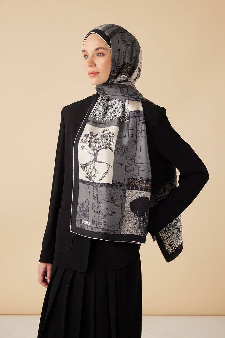 DİDAR MULBERRY İPEK ŞAL 70*190 CM - GRİ - Görsel 1