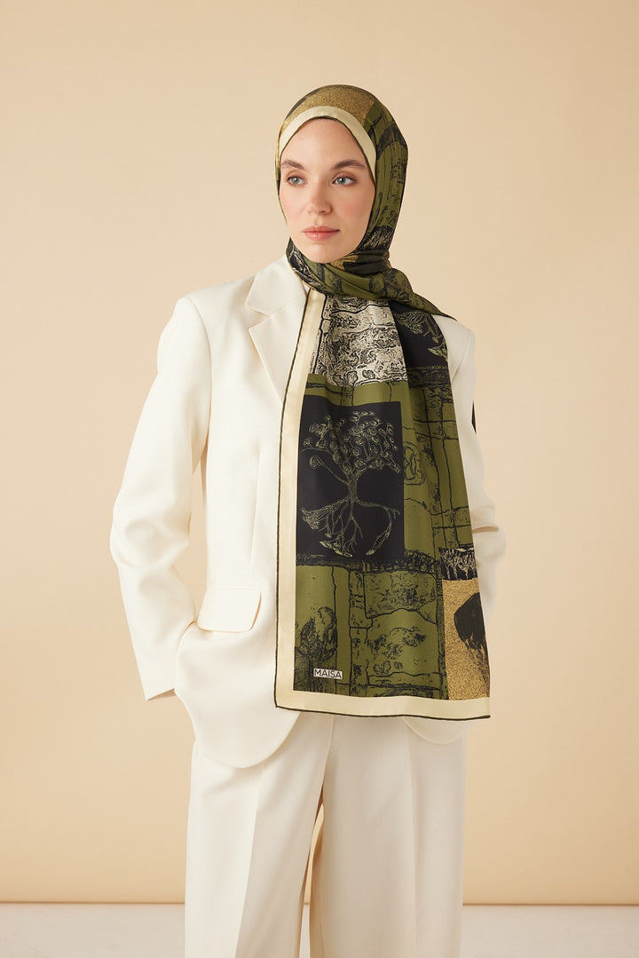 DİDAR MULBERRY İPEK ŞAL 70*190 CM - YEŞİL - Görsel 1