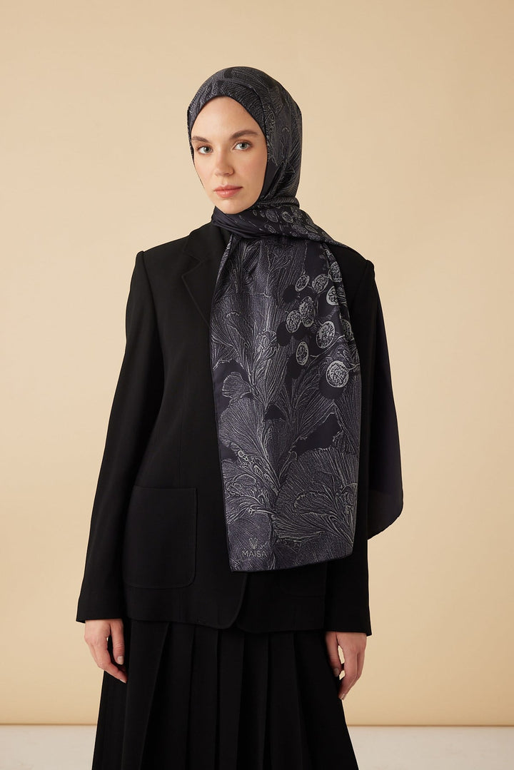 EFNA MULBERRY İPEK ŞAL 70*190 CM - LACİVERT - Görsel 1