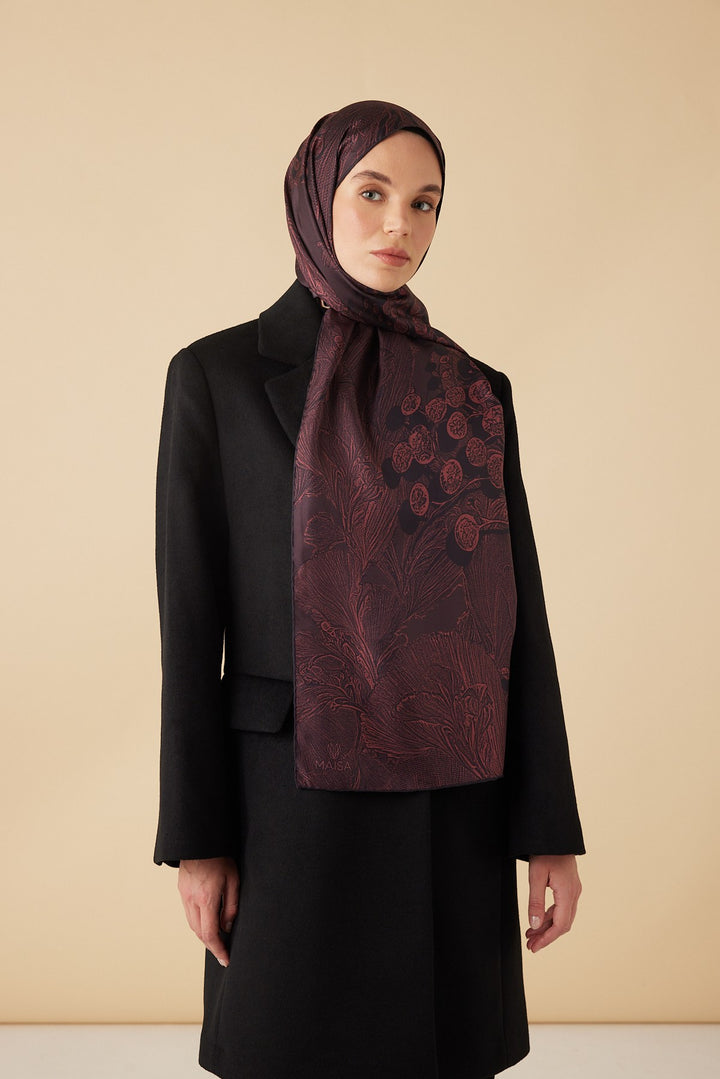 EFNA MULBERRY İPEK ŞAL 70*190 CM - BORDO - Görsel 1
