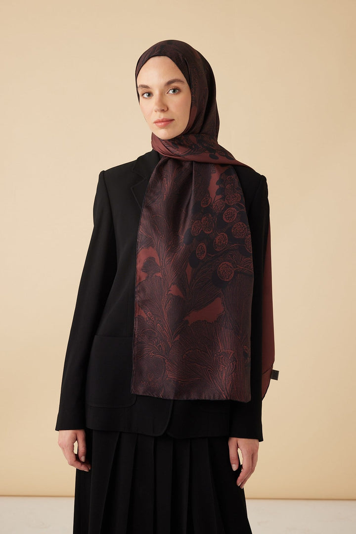 EFNA MULBERRY İPEK ŞAL 70*190 CM - VİŞNE - Görsel 1