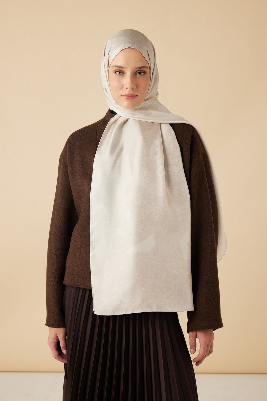 EFNA MULBERRY İPEK ŞAL 70*190 CM - BEJ - Görsel 1