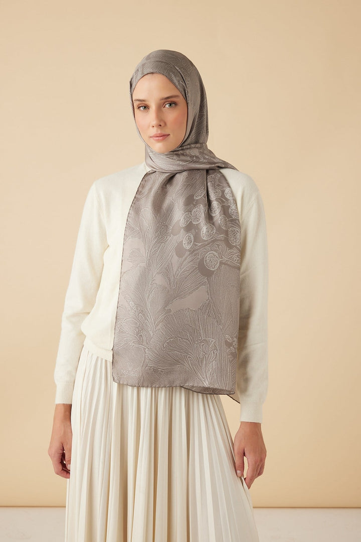 EFNA MULBERRY İPEK ŞAL 70*190 CM - VİZON - Görsel 1