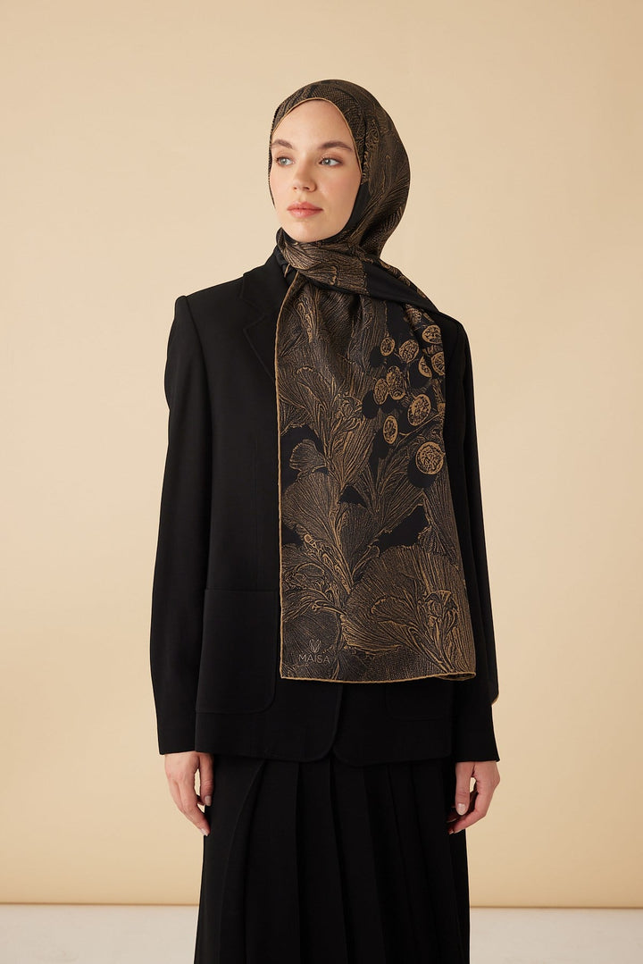 EFNA MULBERRY İPEK ŞAL 70*190 CM - GOLD SİYAH - Görsel 2