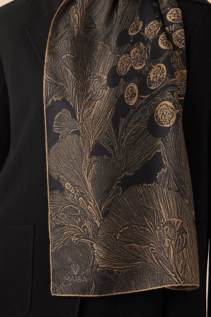 EFNA MULBERRY İPEK ŞAL 70*190 CM - GOLD SİYAH - Görsel 3