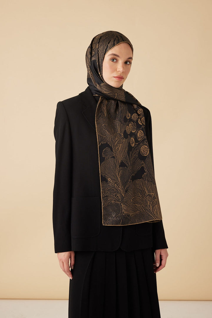 EFNA MULBERRY İPEK ŞAL 70*190 CM - GOLD SİYAH - Görsel 4