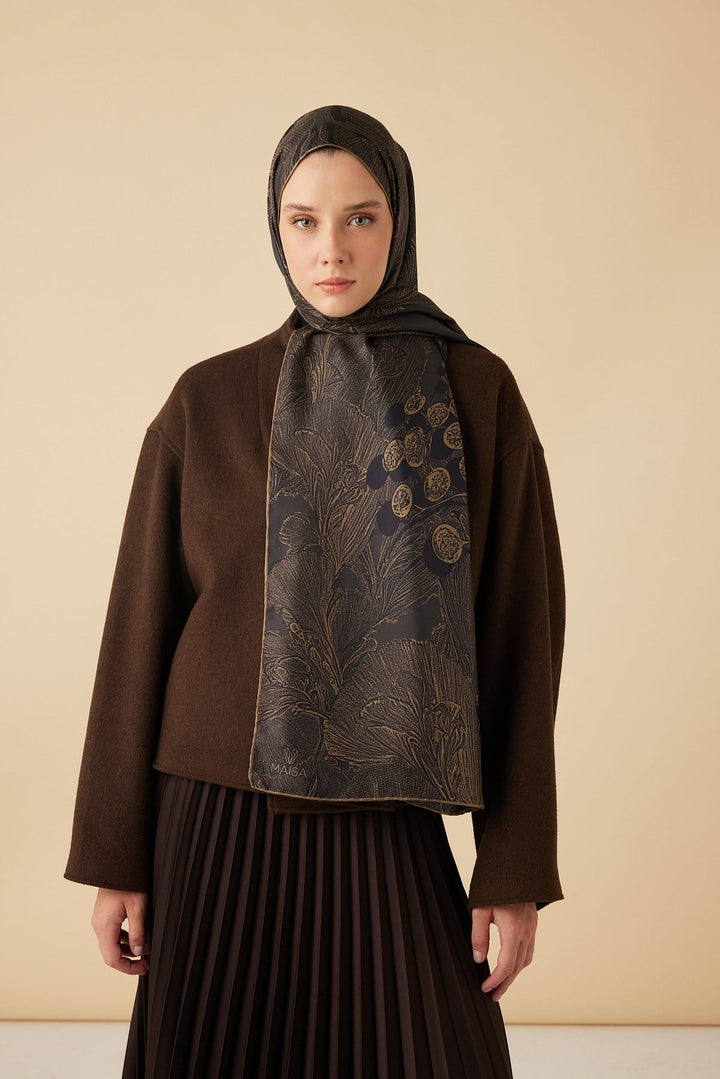 EFNA MULBERRY İPEK ŞAL 70*190 CM - KAHVERENGİ - Görsel 2