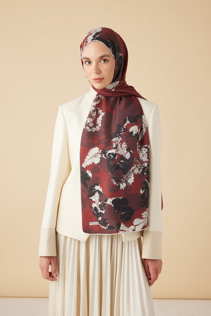 PEYKAN PAMUK İPEK ŞAL 70*190 CM - BORDO - Görsel 1