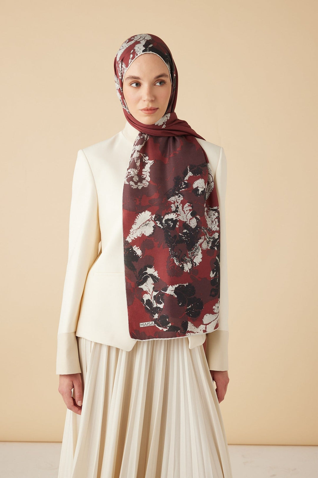 PEYKAN PAMUK İPEK ŞAL 70*190 CM - BORDO - Görsel 3