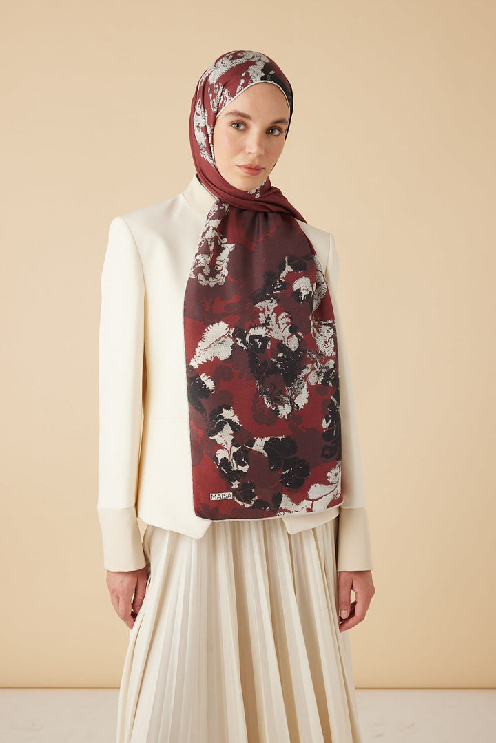 PEYKAN PAMUK İPEK ŞAL 70*190 CM - BORDO - Görsel 4