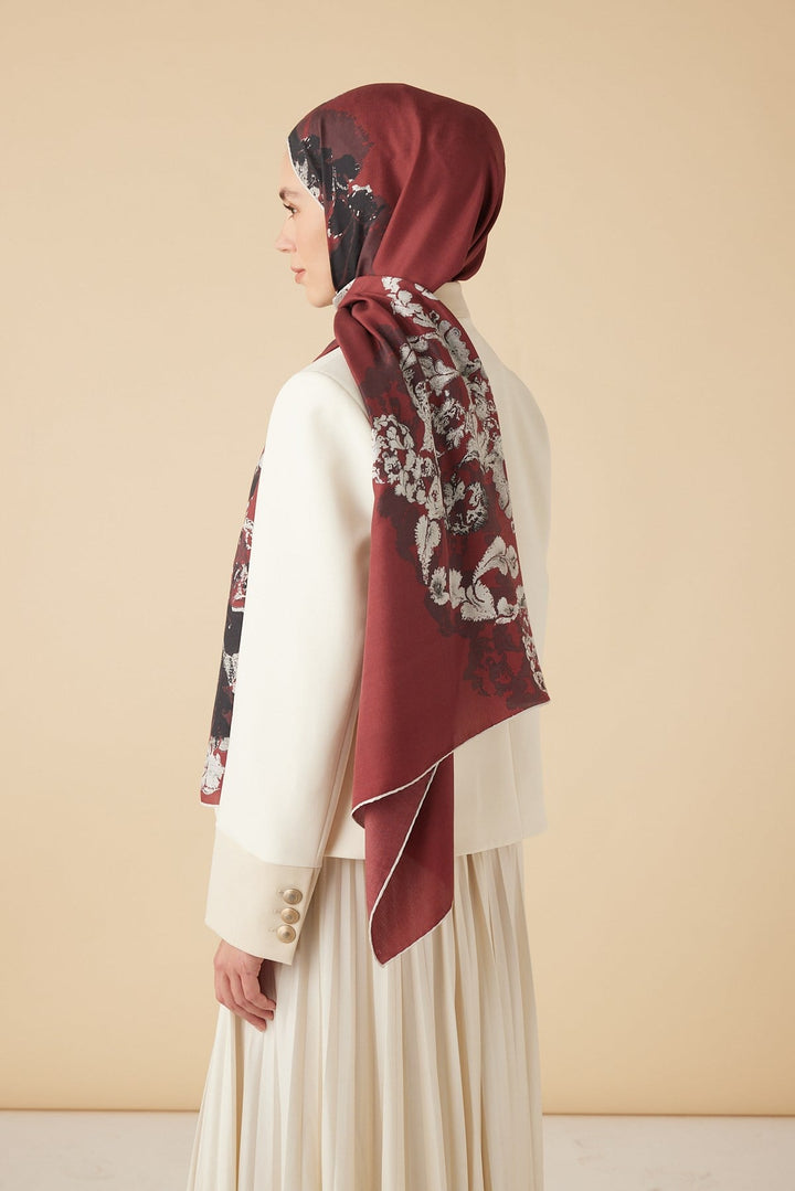 PEYKAN PAMUK İPEK ŞAL 70*190 CM - BORDO - Görsel 5