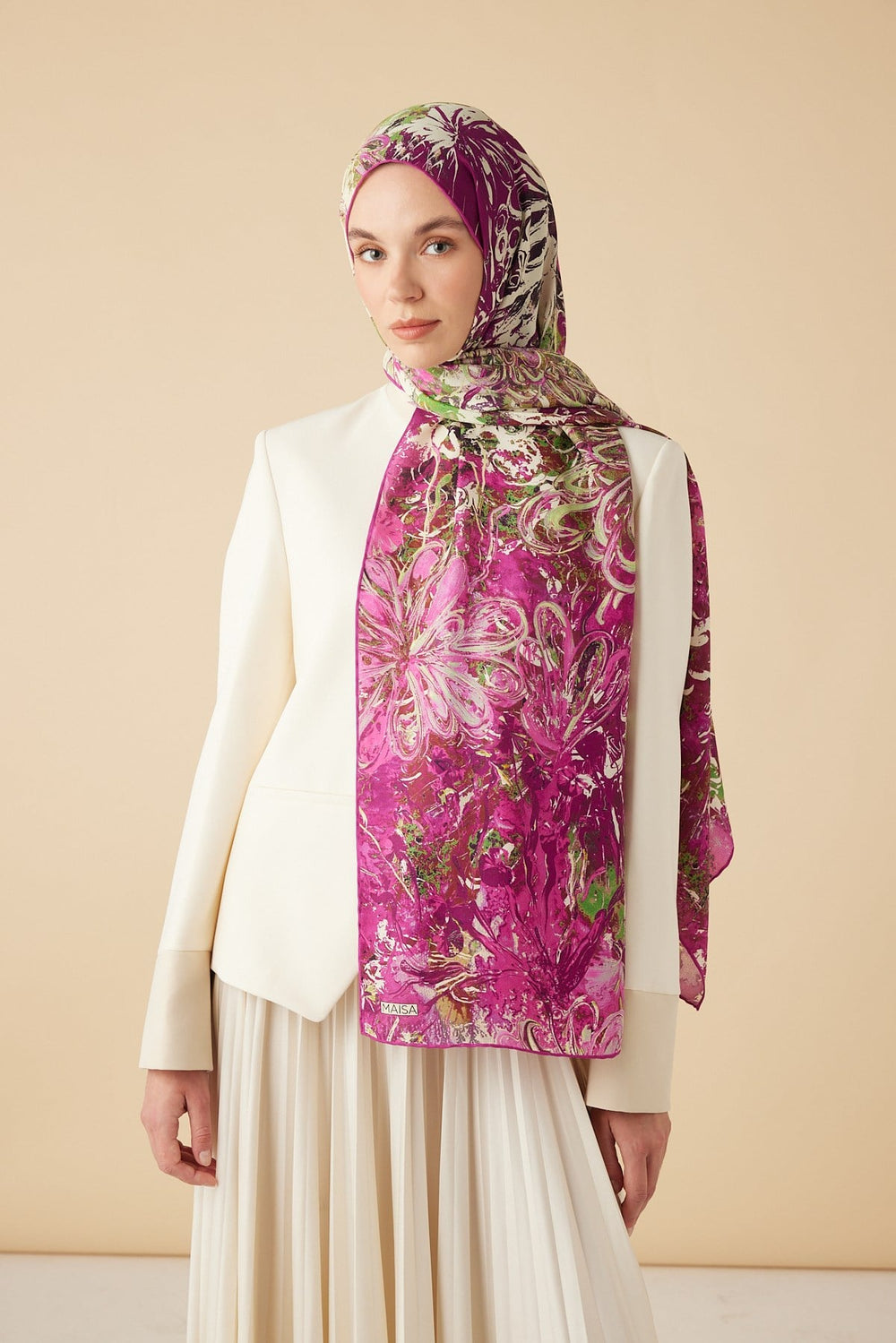DEM PAMUK İPEK ŞAL 70*190 CM - FUŞYA - Görsel 2
