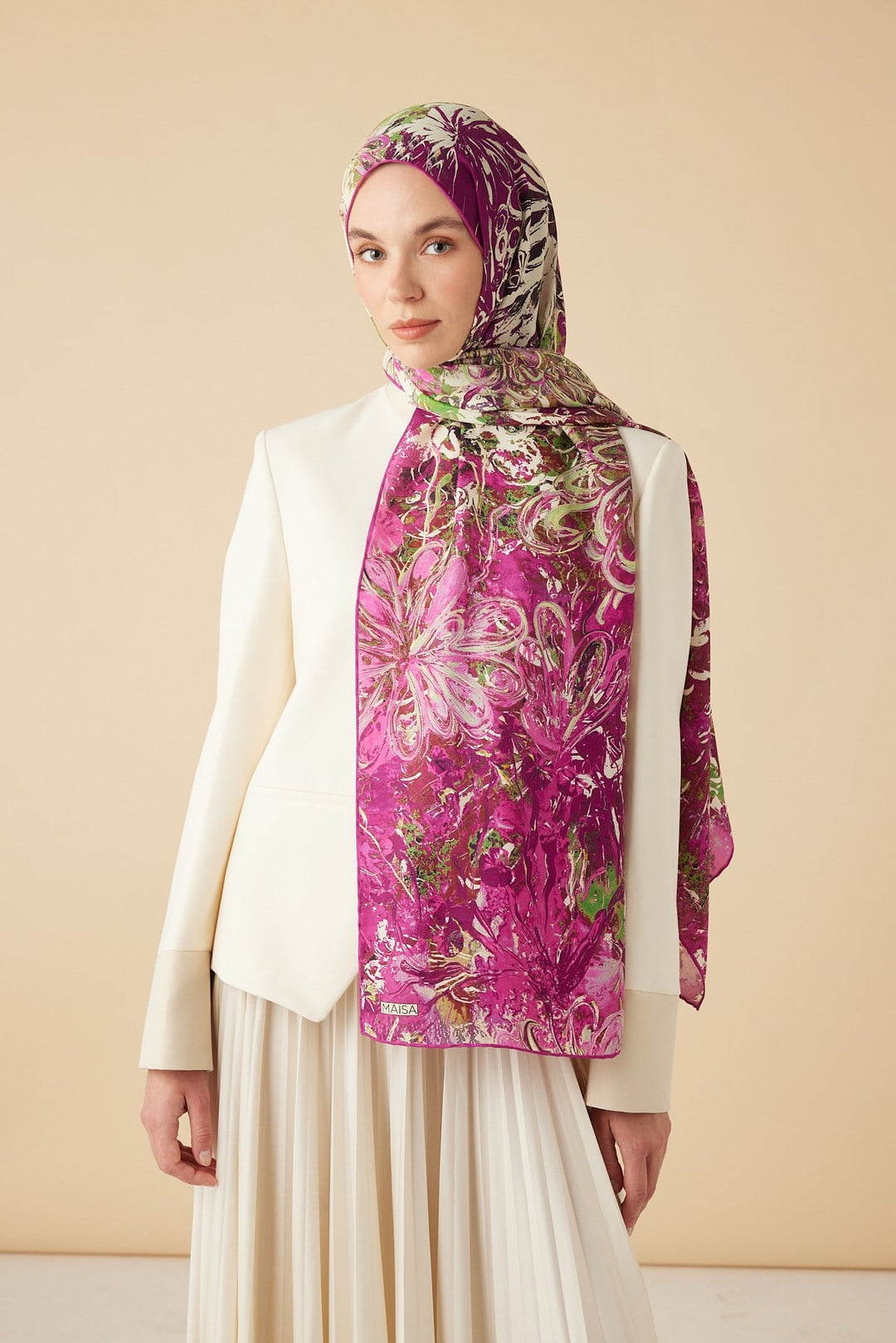 DEM PAMUK İPEK ŞAL 70*190 CM - FUŞYA - Görsel 2