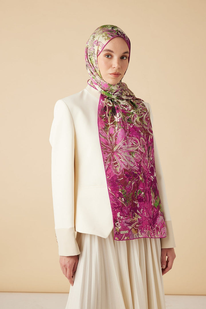 DEM PAMUK İPEK ŞAL 70*190 CM - FUŞYA - Görsel 3