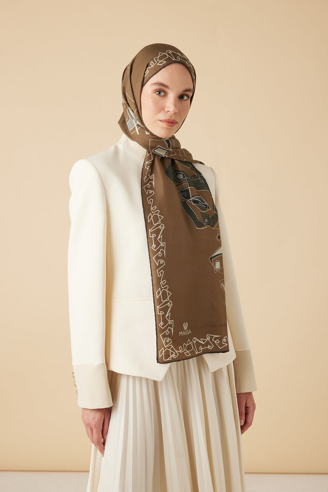 MİNA PAMUK İPEK ŞAL 70*190 CM - TABA - Görsel 3