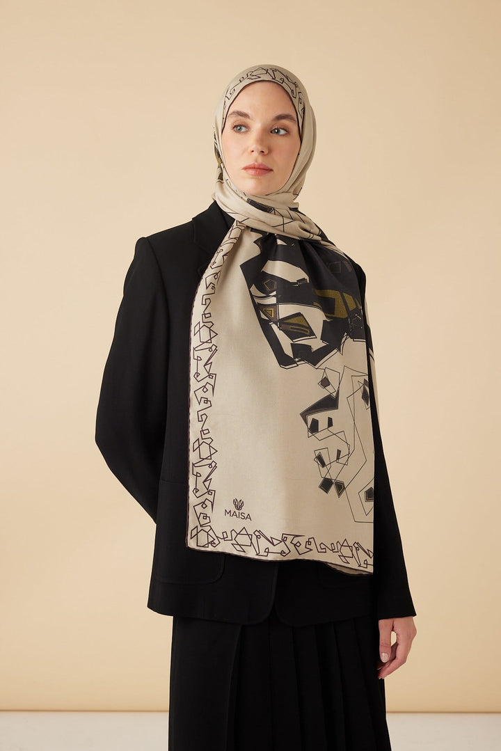 MİNA PAMUK İPEK ŞAL 70*190 CM - BEJ - Görsel 2