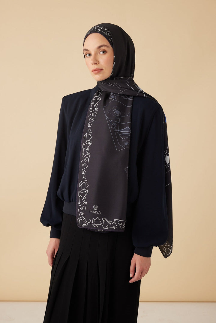 MİNA PAMUK İPEK ŞAL 70*190 CM - LACİVERT - Görsel 1