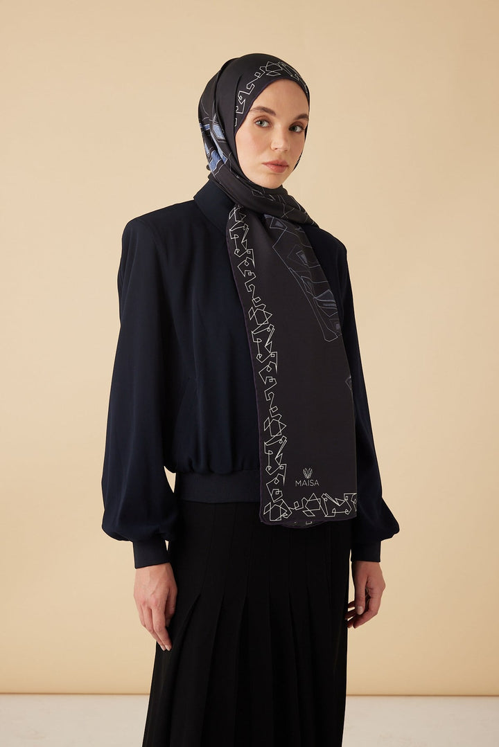 MİNA PAMUK İPEK ŞAL 70*190 CM - LACİVERT - Görsel 3