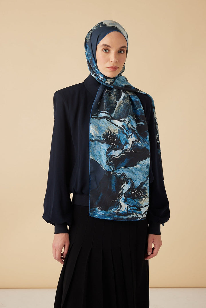 MİRAS PAMUK İPEK ŞAL 70*190 CM - MAVİ - Görsel 2