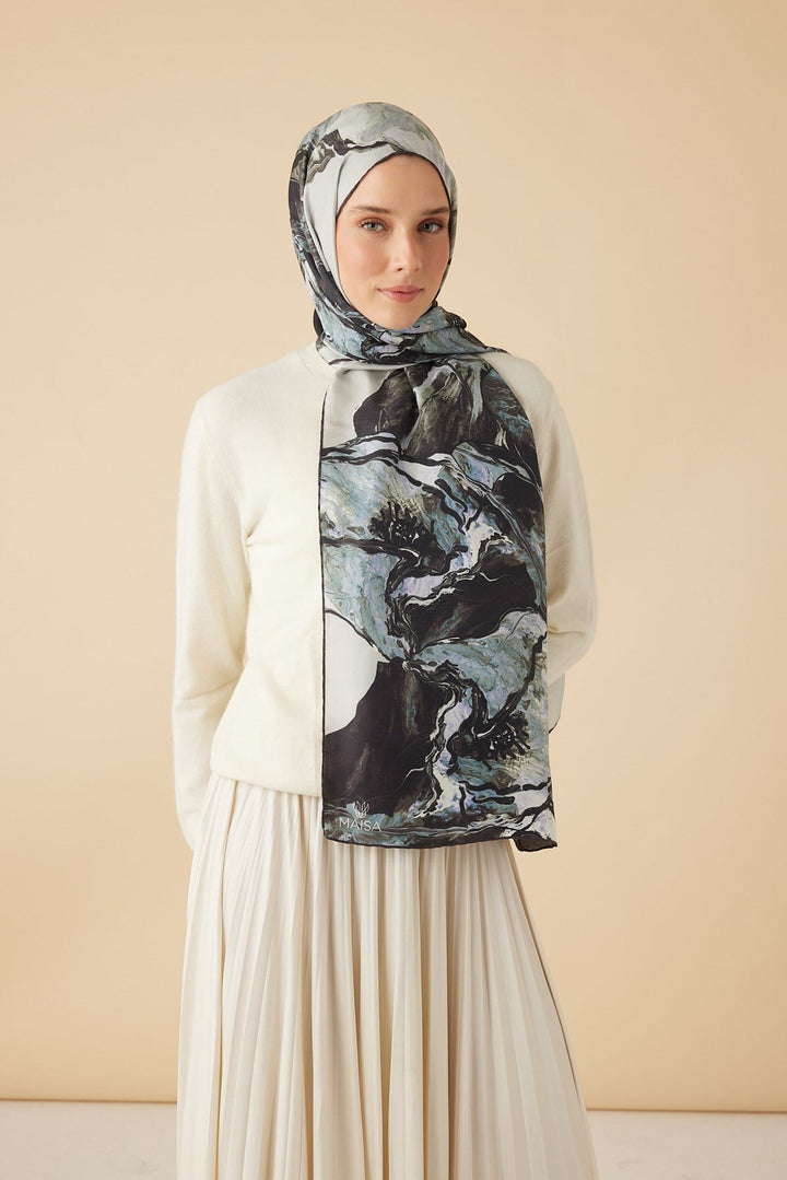 MİRAS PAMUK İPEK ŞAL 70*190 CM - GRİ - Görsel 3