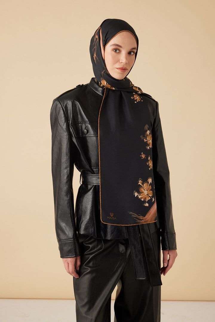 GEVHER PAMUK İPEK ŞAL 70*190 CM - GOLD SİYAH - Görsel 2
