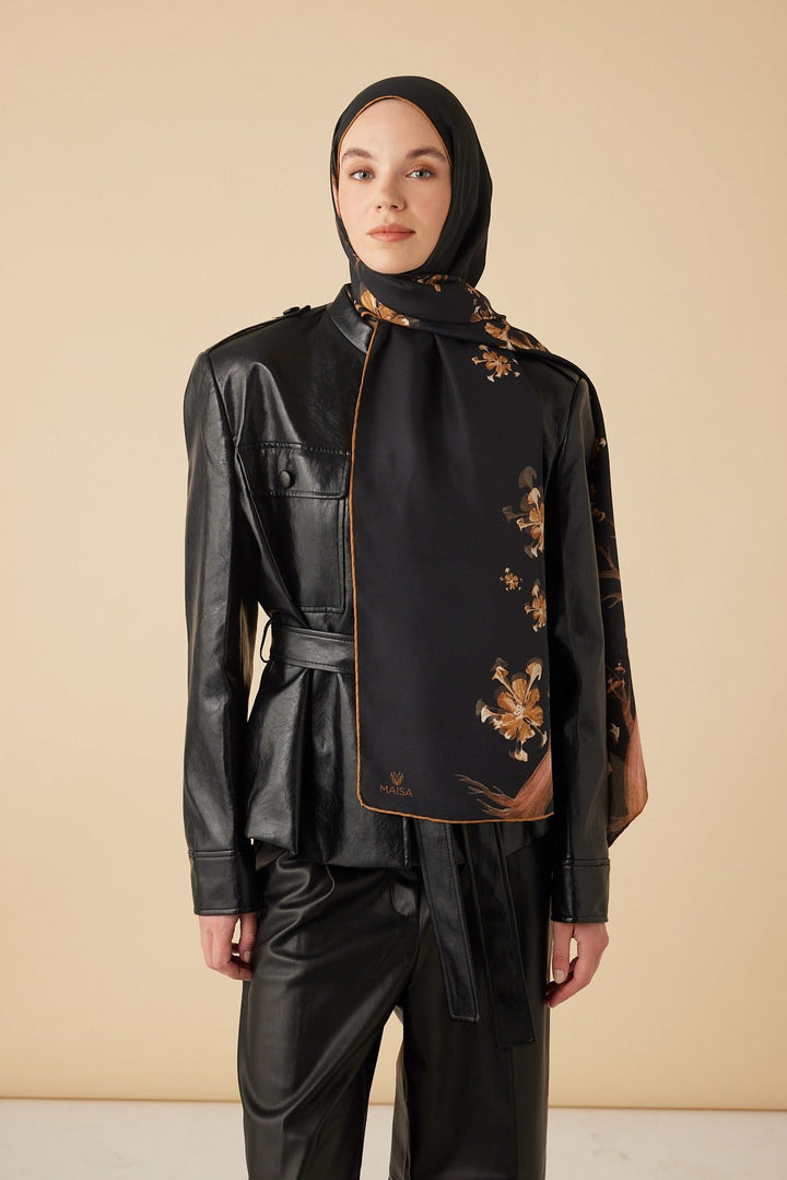 GEVHER PAMUK İPEK ŞAL 70*190 CM - GOLD SİYAH - Görsel 4