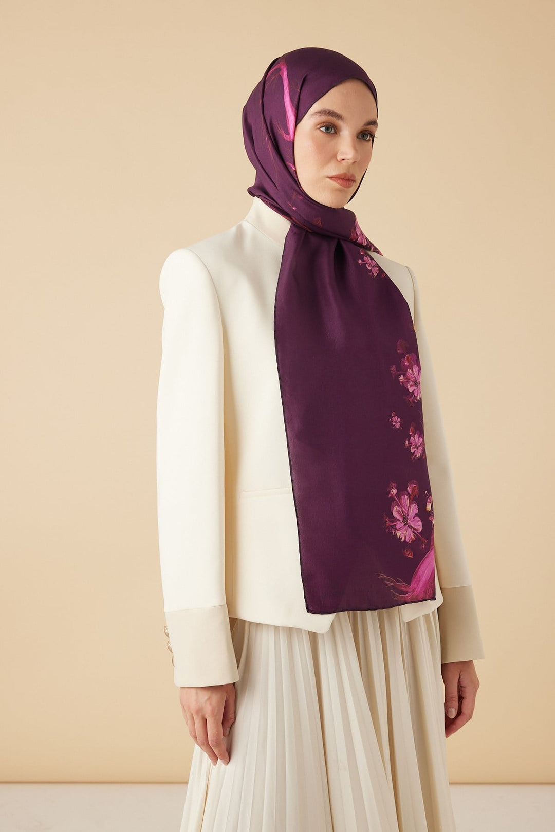 GEVHER PAMUK İPEK ŞAL 70*190 CM - MÜRDÜM - Görsel 3