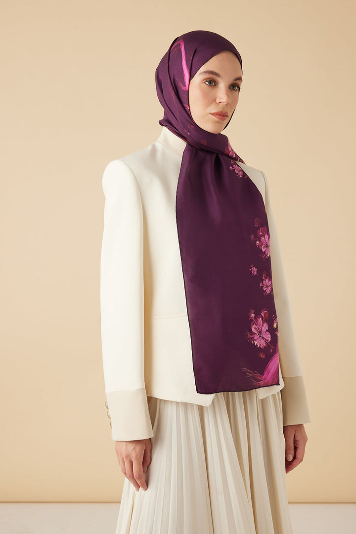 GEVHER PAMUK İPEK ŞAL 70*190 CM - MÜRDÜM - Görsel 3