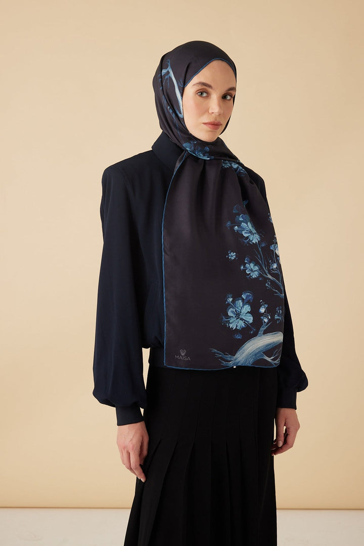 GEVHER PAMUK İPEK ŞAL 70*190 CM - LACİVERT - Görsel 2