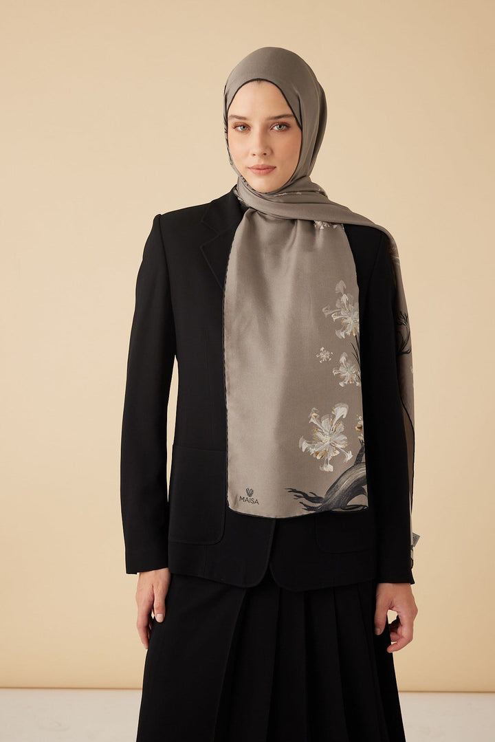 GEVHER PAMUK İPEK ŞAL 70*190 CM - GRİ - Görsel 3