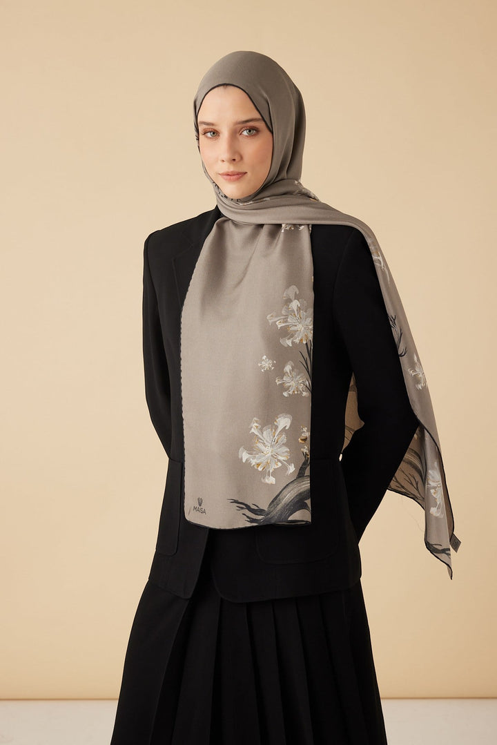 GEVHER PAMUK İPEK ŞAL 70*190 CM - GRİ - Görsel 5