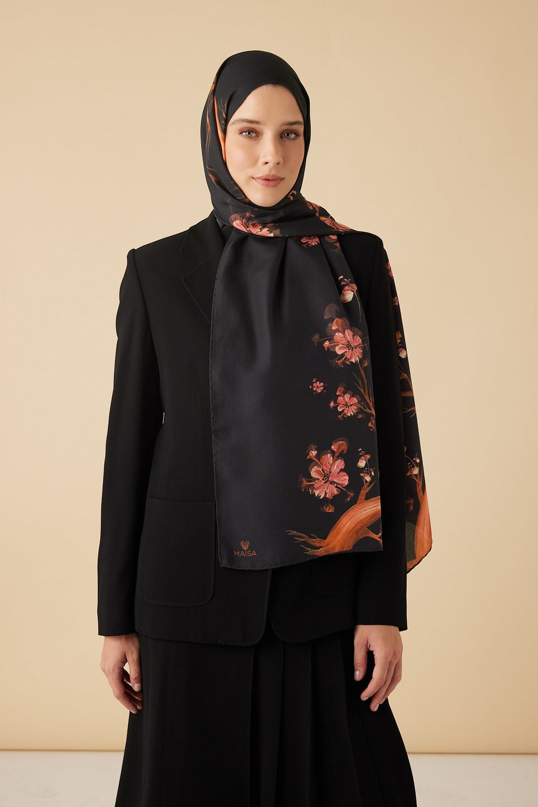 GEVHER PAMUK İPEK ŞAL 70*190 CM - SİYAH - Görsel 1
