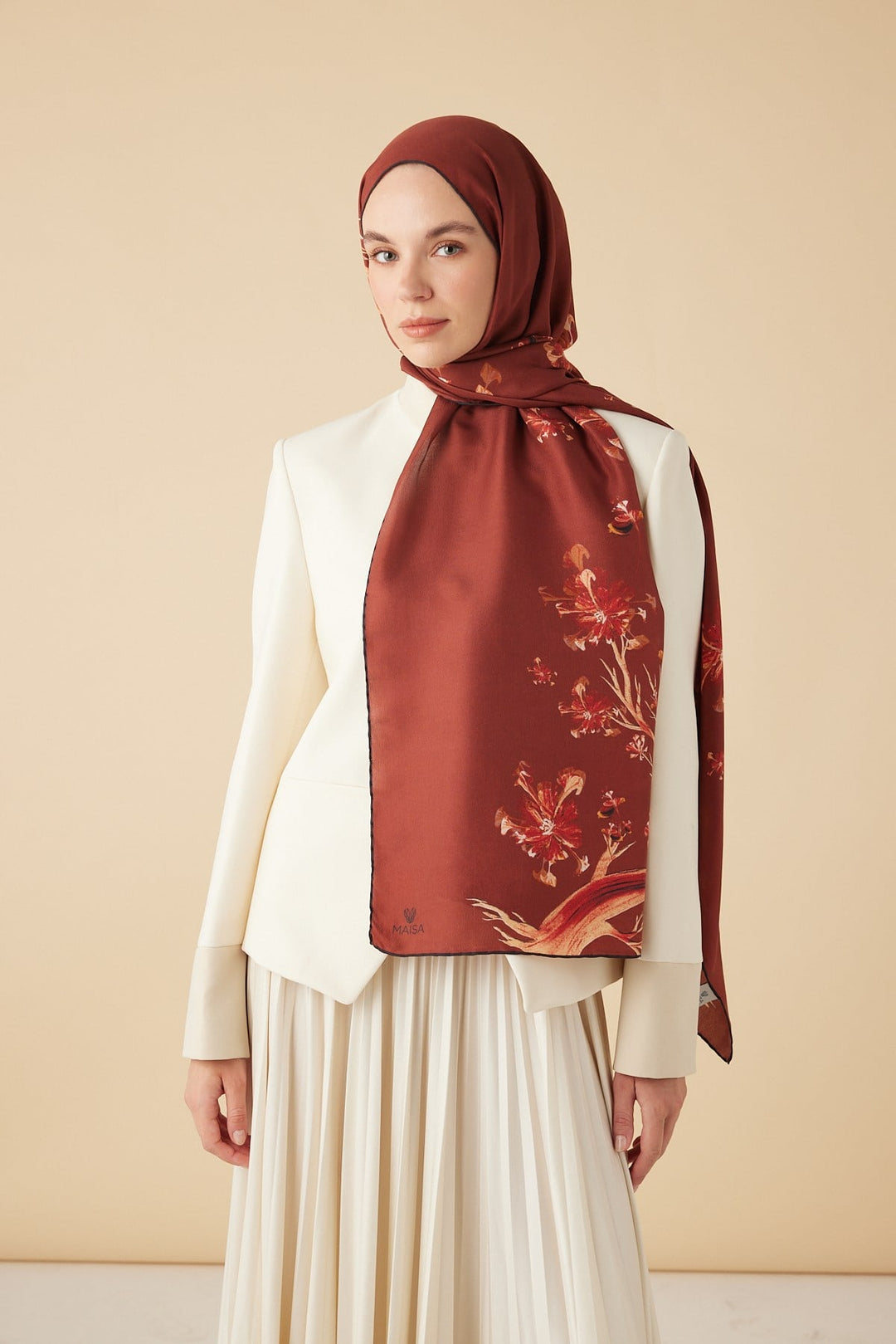 GEVHER PAMUK İPEK ŞAL 70*190 CM - KİREMİT - Görsel 1