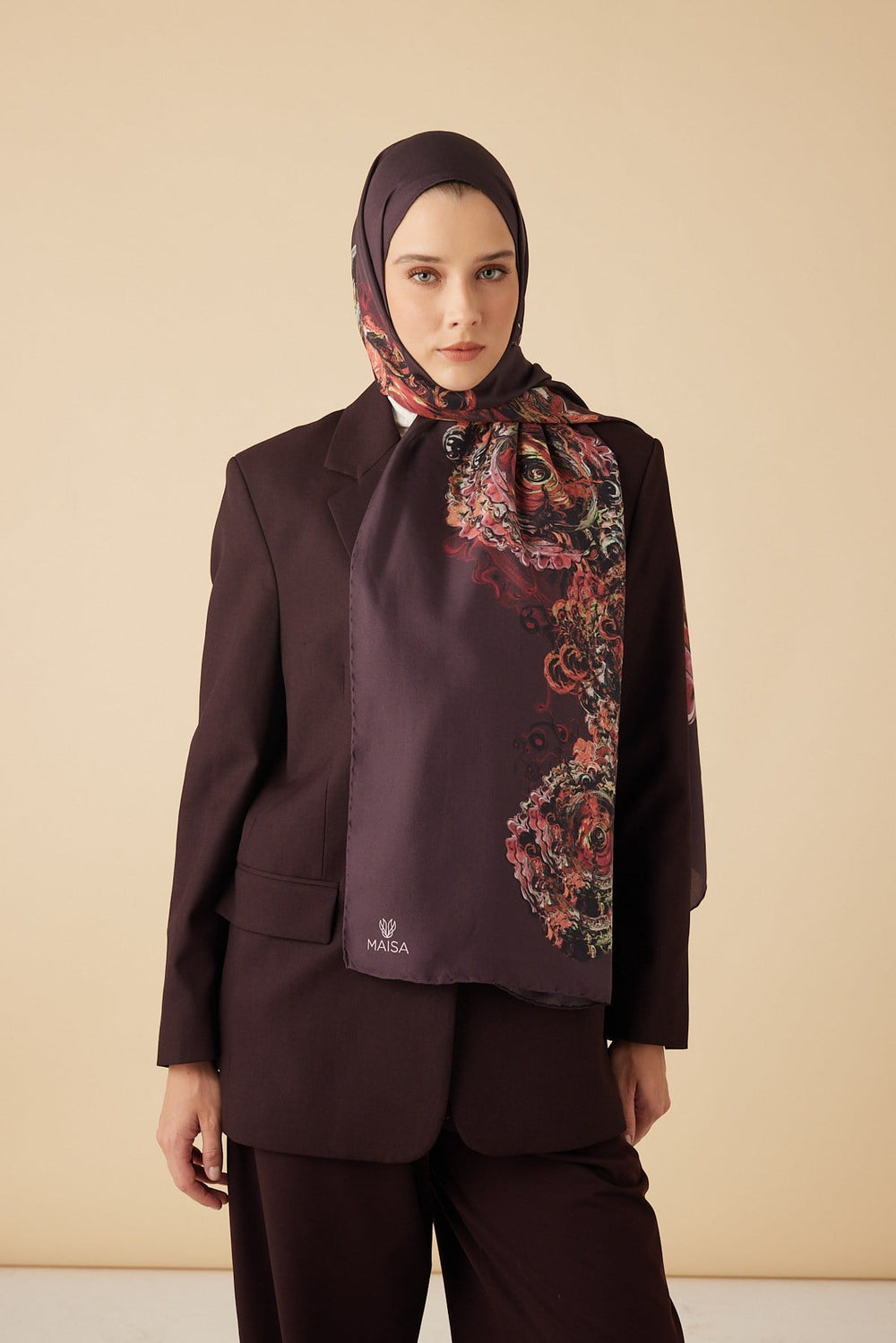 HARE PAMUK İPEK ŞAL 70*190 CM - MÜRDÜM - Görsel 2