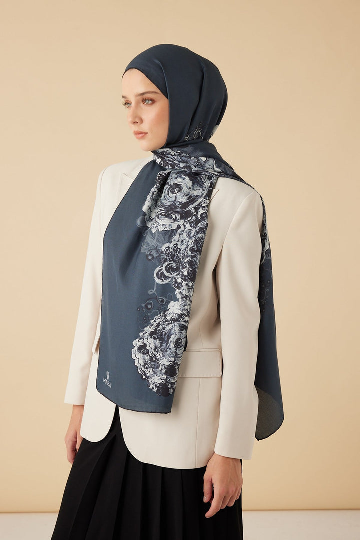 HARE PAMUK İPEK ŞAL 70*190 CM - INDIGO - Görsel 3