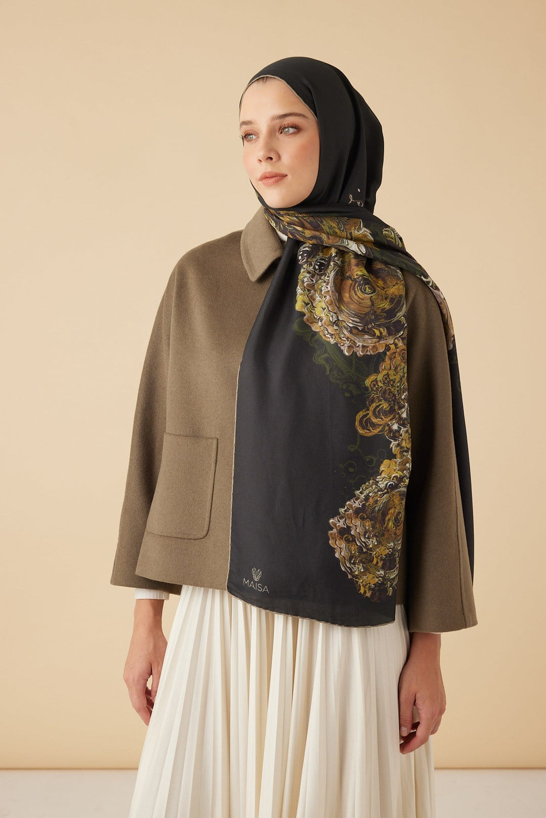 HARE PAMUK İPEK ŞAL 70*190 CM - HAKİ - Görsel 3