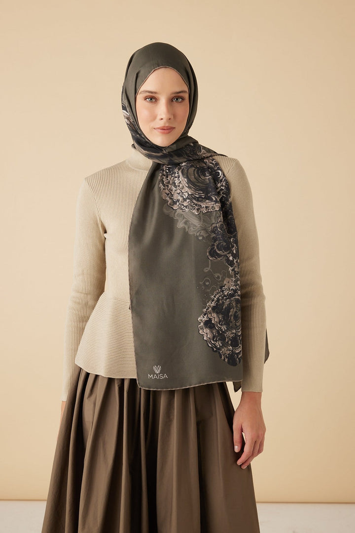 HARE PAMUK İPEK ŞAL 70*190 CM - KOYU VİZON - Görsel 2