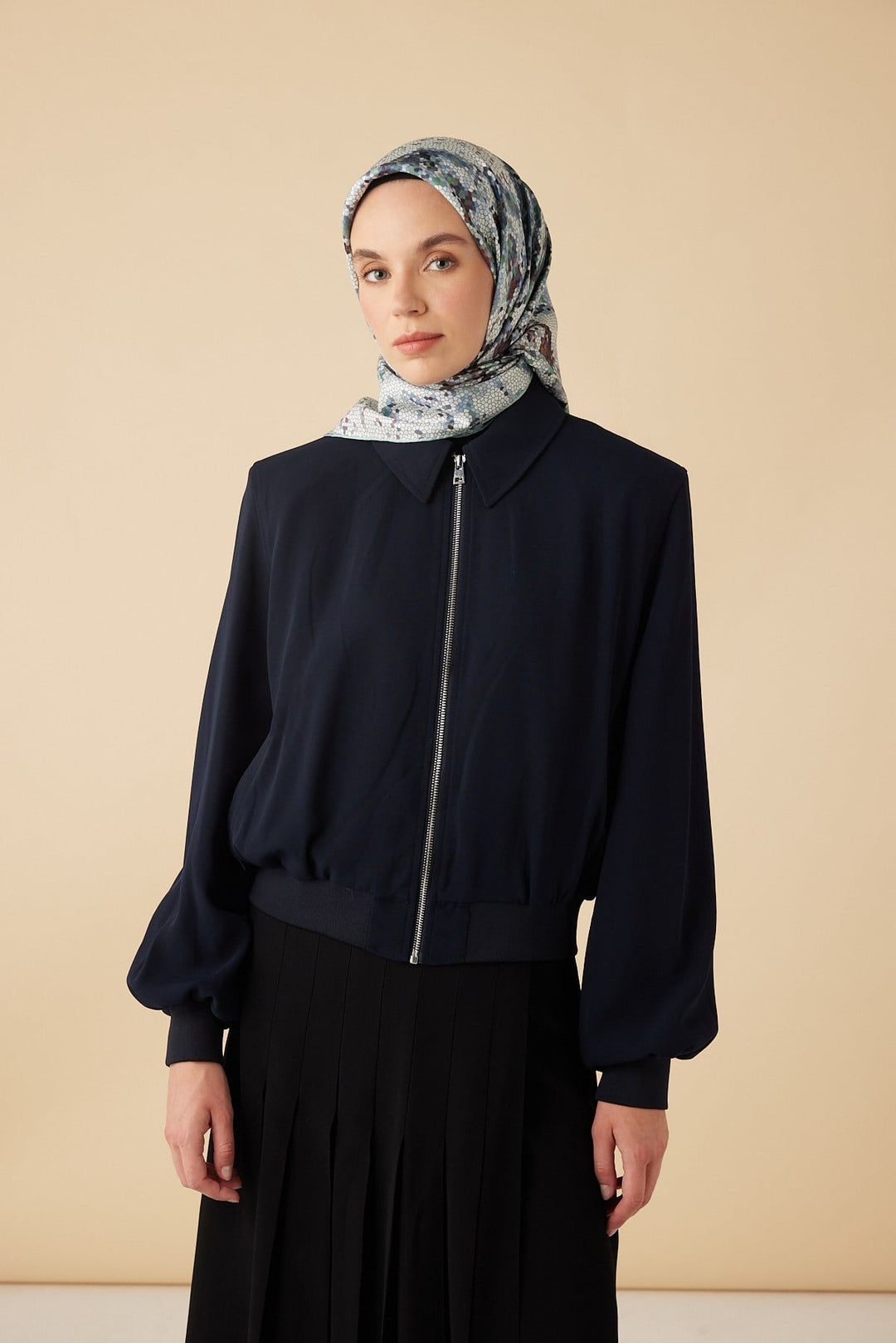 SU MASALI TİVİL İPEK EŞARP 90*90 CM - AÇIK MAVİ - Görsel 2