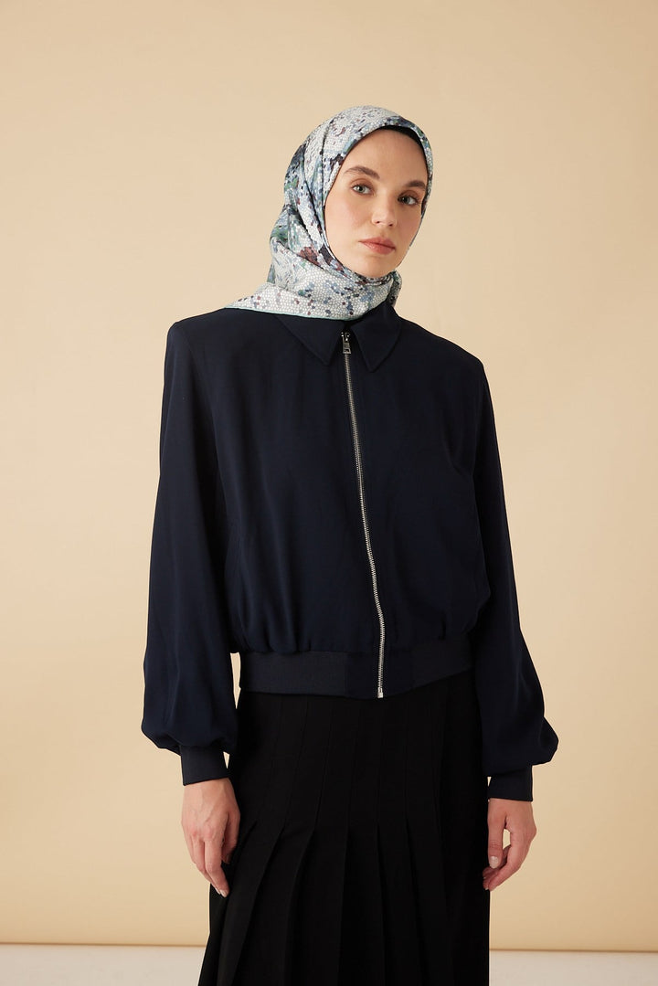 SU MASALI TİVİL İPEK EŞARP 90*90 CM - AÇIK MAVİ - Görsel 3