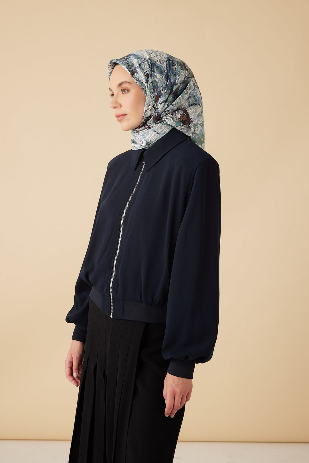 SU MASALI TİVİL İPEK EŞARP 90*90 CM - AÇIK MAVİ - Görsel 4