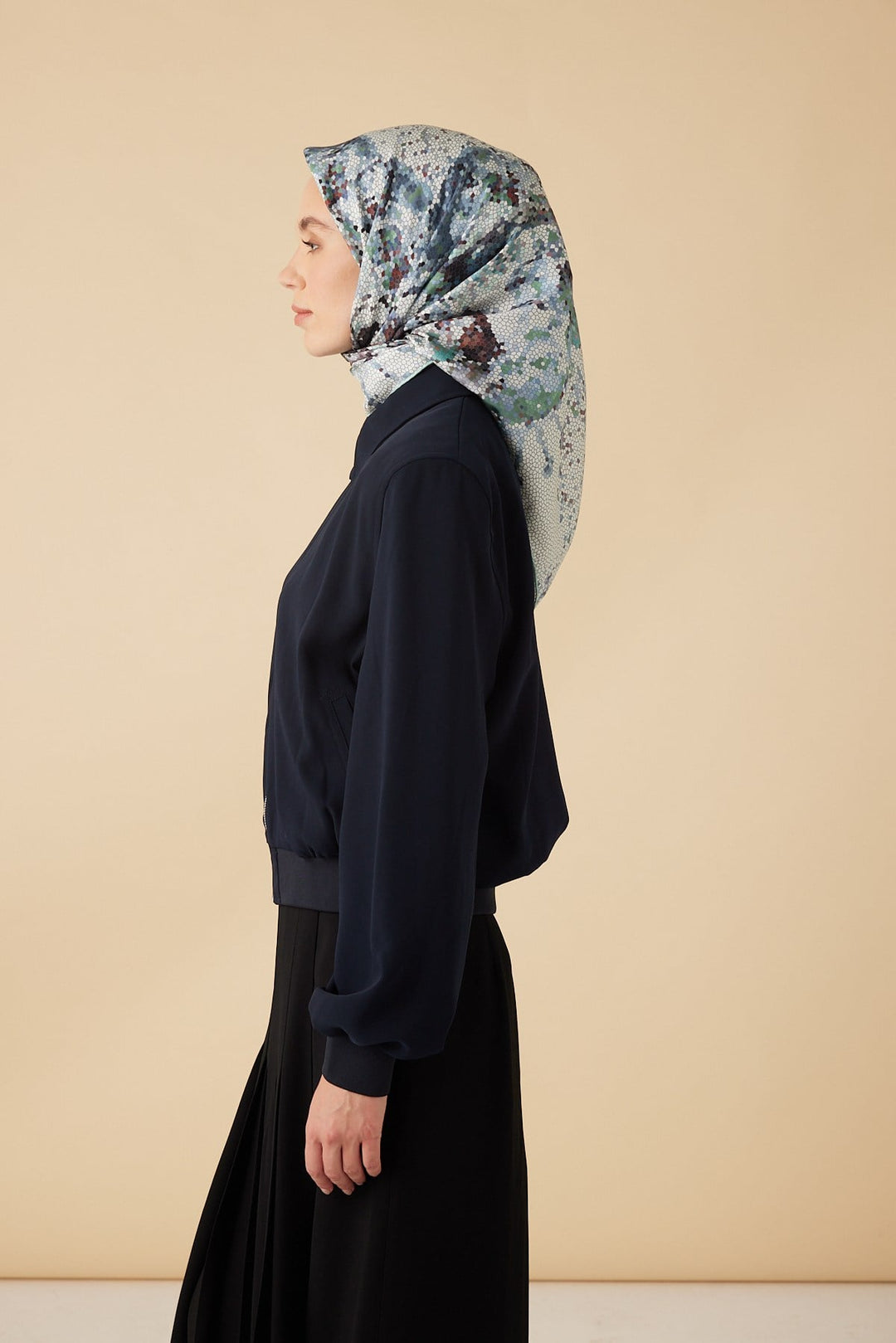 SU MASALI TİVİL İPEK EŞARP 90*90 CM - AÇIK MAVİ - Görsel 7