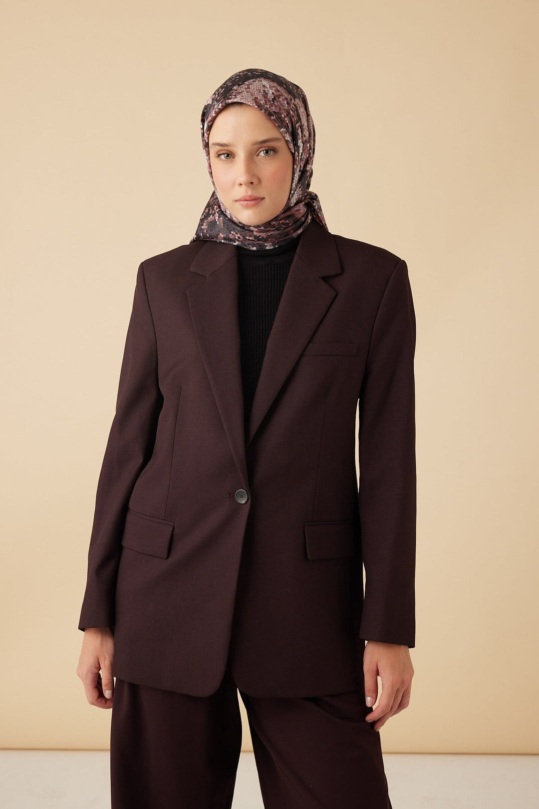 SU MASALI TİVİL İPEK EŞARP 90*90 CM - BORDO - Görsel 1