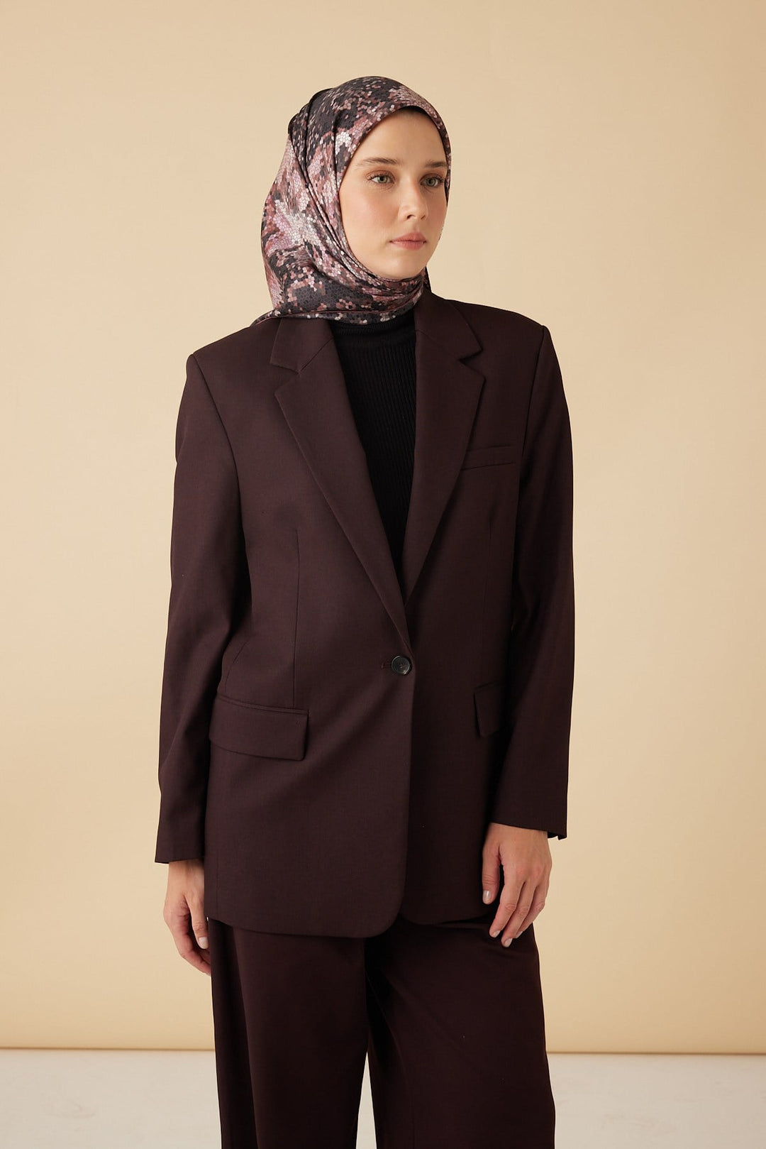 SU MASALI TİVİL İPEK EŞARP 90*90 CM - BORDO - Görsel 2