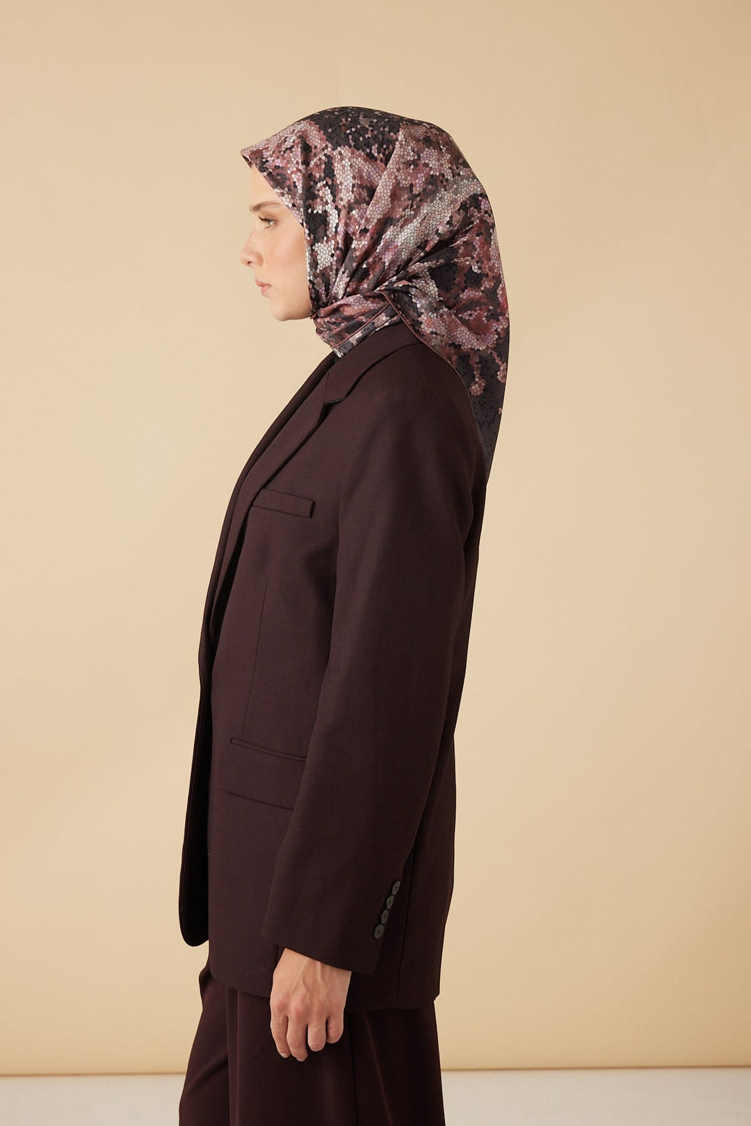 SU MASALI TİVİL İPEK EŞARP 90*90 CM - BORDO - Görsel 3
