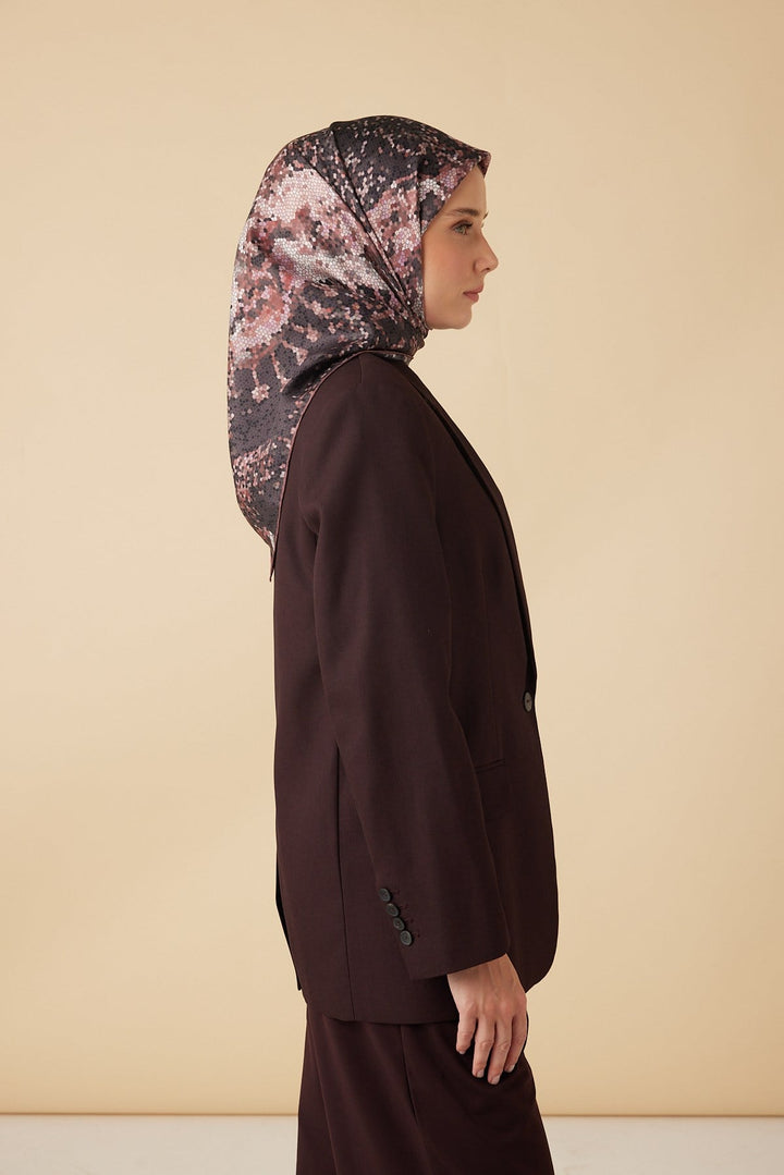 SU MASALI TİVİL İPEK EŞARP 90*90 CM - BORDO - Görsel 4